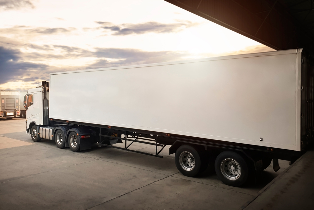 Semi,Trailer,Trucks,Parked,Loading,At,Dock,Warehouse.,Shipping,Cargo